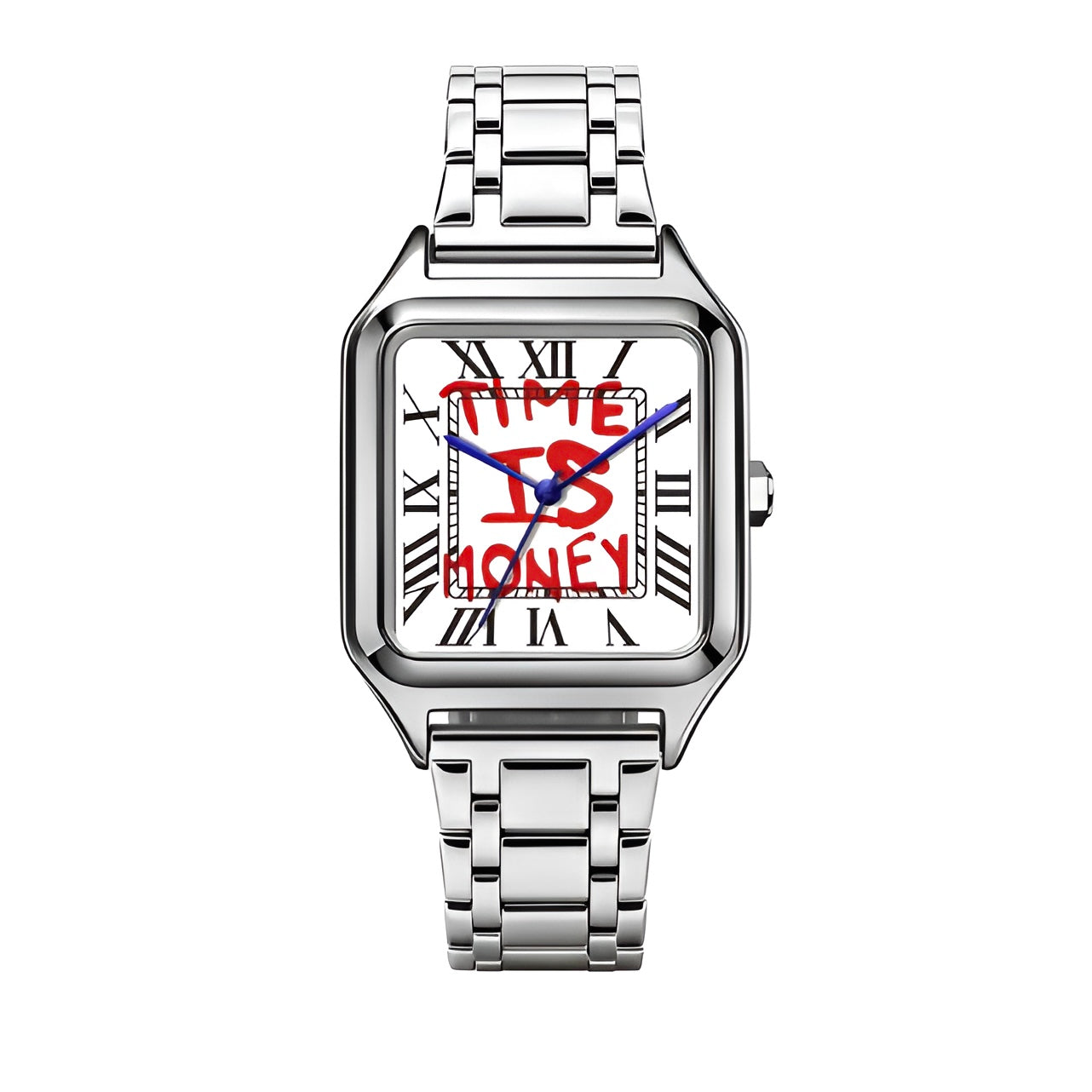 New TIME IS MONEY Quartz Watch Men'S Fashion Stainless Steel Alloy Square Dial Watch Waterproof High End Business Quartz Watch